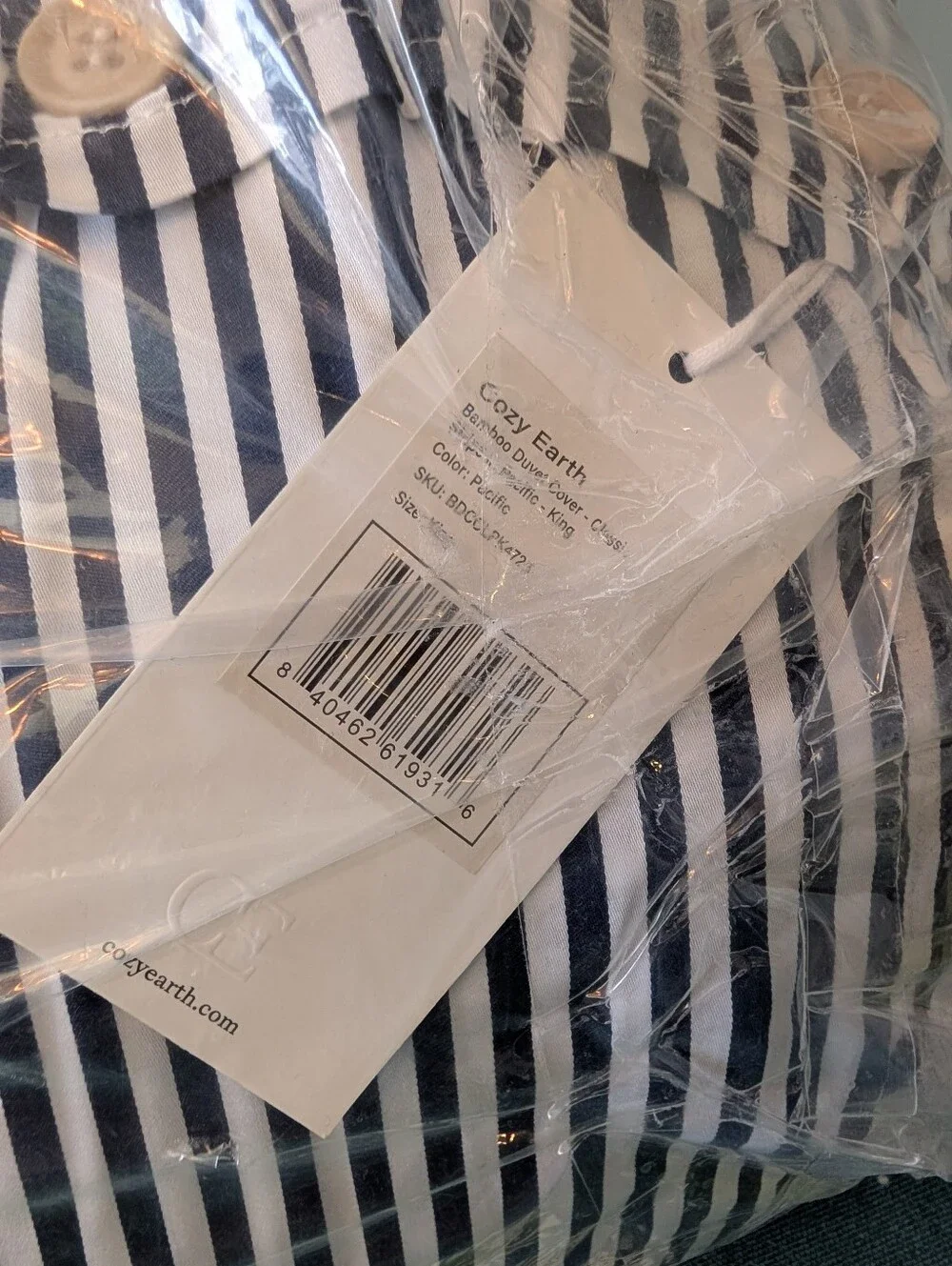 Cozy Earth Bamboo Duvet Cover Classic Stripe In Pacific Blue NWT